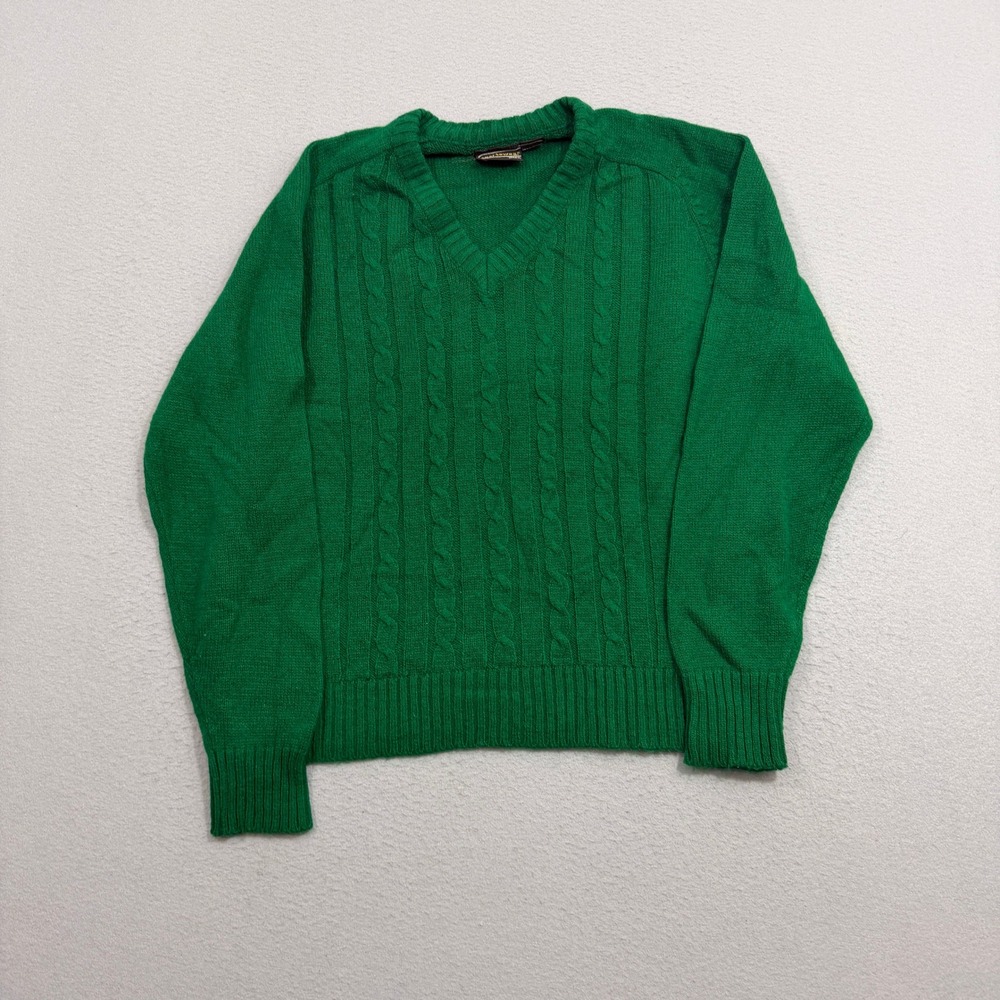 Vintage Sears Sportswear Sweater Mens XL Green V-Neck Cable Knit Acrylic 70s 80s